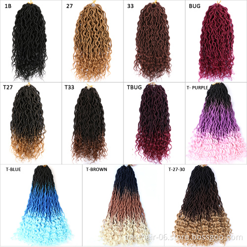 Ombre Wavy Faux Locs Corchet Hair with Curly Ends 18inch Pre Looped Goddess Locs Crochet Hair Synthetic Braiding Hair Extensions